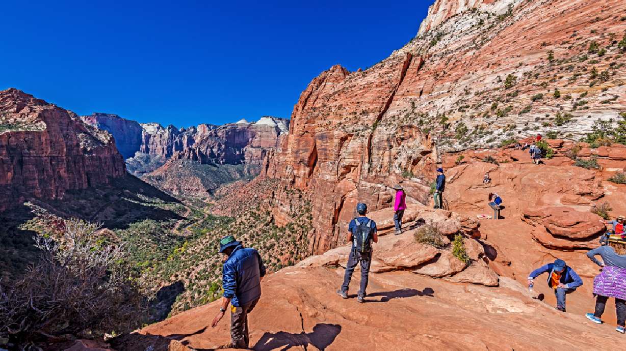 A panoramic view from the top of the Canyon Overlook Trail in Zion National Park on Nov. 13, 2017. Park officials said Friday hikers can expect periodic trail closures Mondays through Thursdays between now and early June as crews make repairs to the nearly 90-year-old trail.