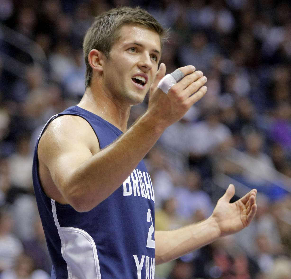 Craig Cusick calls the blue team together during a BYU basketball scrimmage game, Oct. 24, 2012 in the Marriott Center.