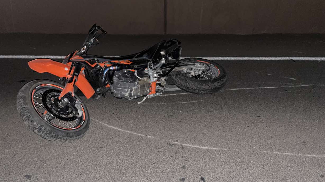 A motorcycle that was involved in a fatal crash on Tuesday is pictured in Vineyard.