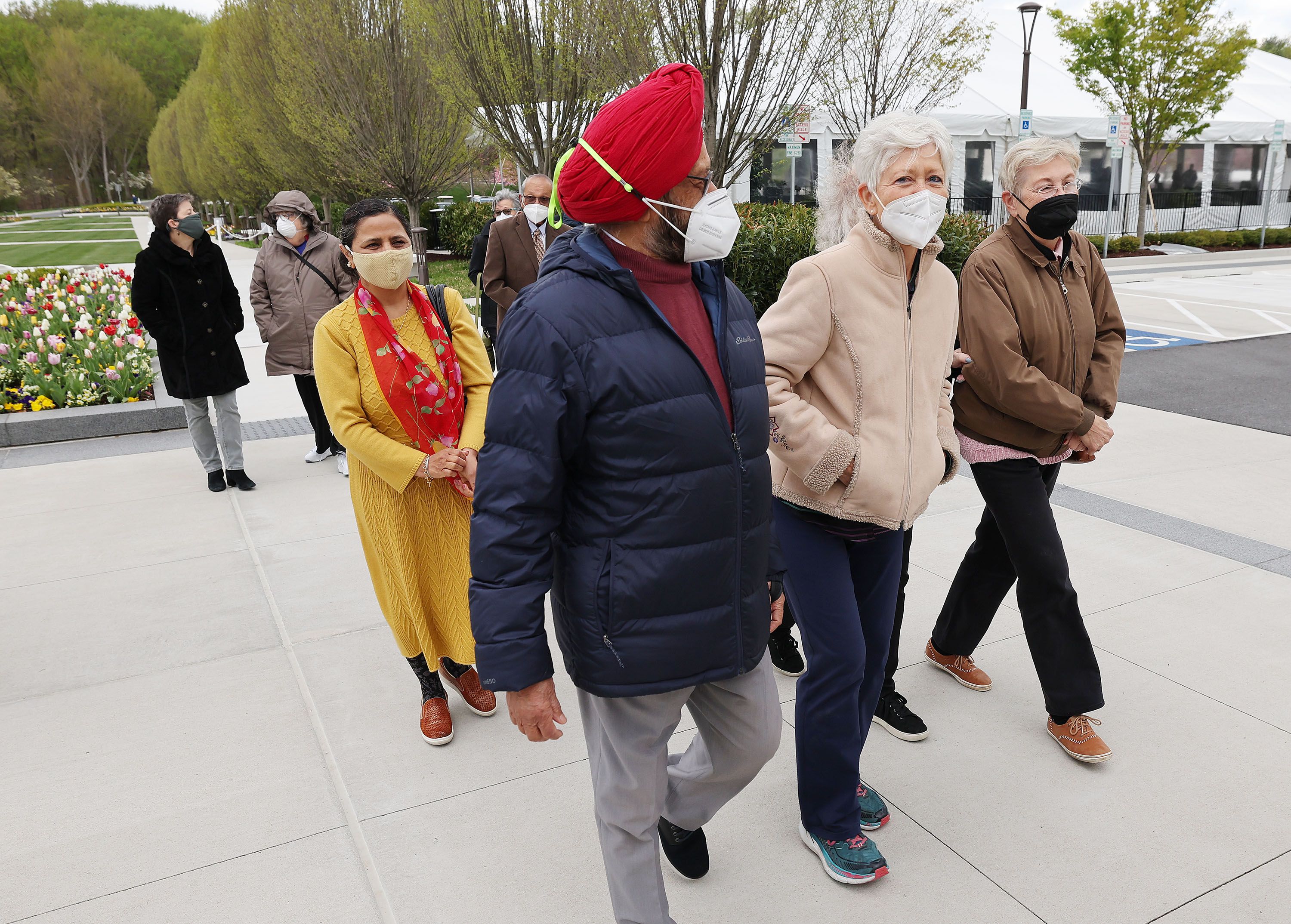 Dr. Manjit Chowdhary, front left, and others tour The Church of Jesus Christ of Latter-day Saints’ Washington D.C. Temple in Kensington, Maryland, on Tuesday.