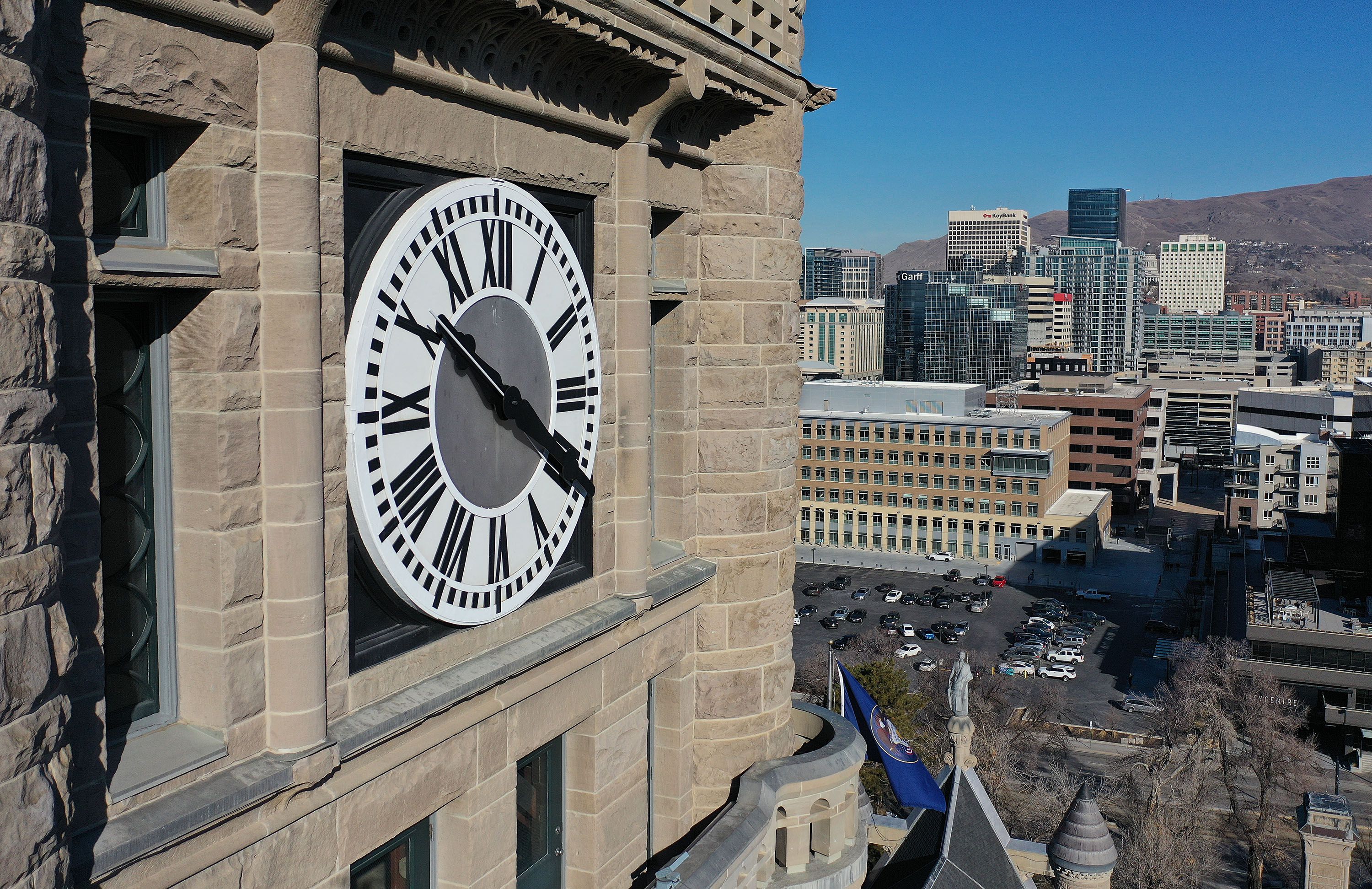 The clock on the City-County Building in Salt Lake City is pictured on Feb. 8. Fewer than one-quarter of Utahns support the current system of changing clocks by an hour every spring and fall, 