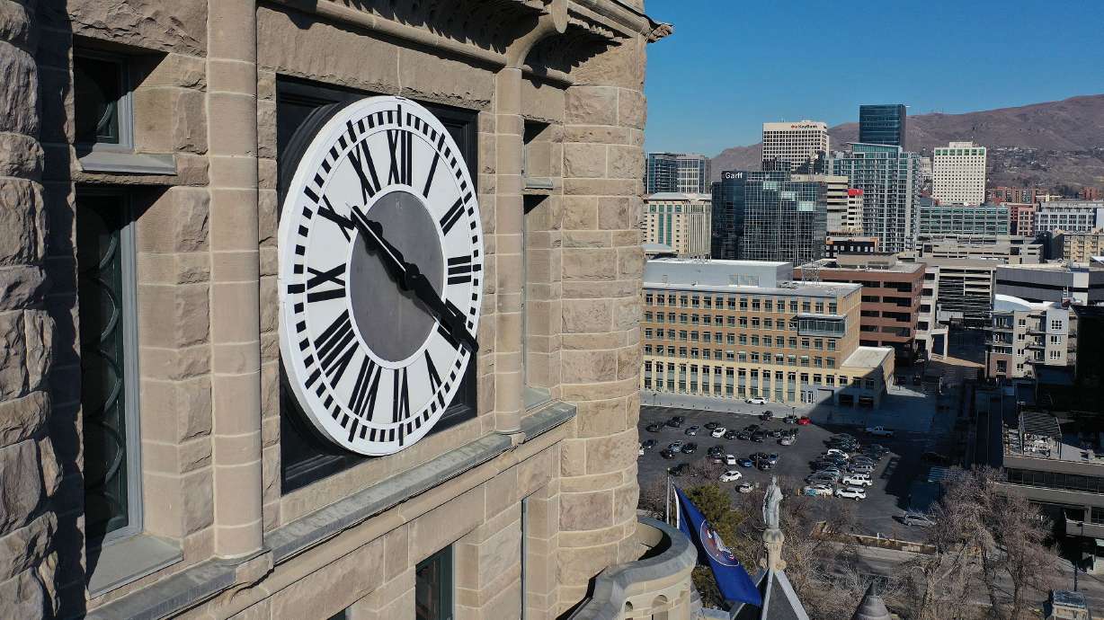 The clock on the City-County Building in Salt Lake City is pictured on Feb. 8. The American Red Cross of Utah is urging residents to make testing their smoke alarms part of the semiannual changing of the clocks this weekend.
