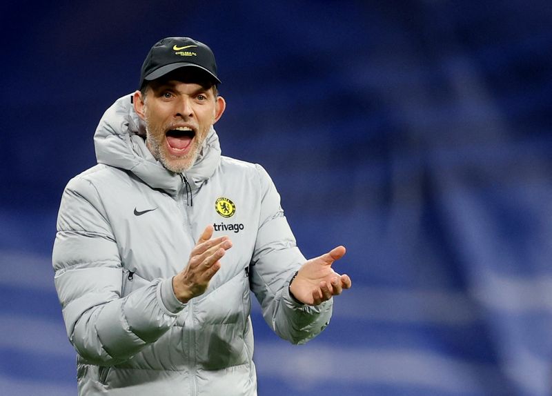 FILE PHOTO: Soccer Football - Champions League - Quarter Final - Second Leg - Real Madrid v Chelsea - Santiago Bernabeu, Madrid, Spain - April 12, 2022 Chelsea manager Thomas Tuchel reacts Action Images via Reuters/Paul Childs