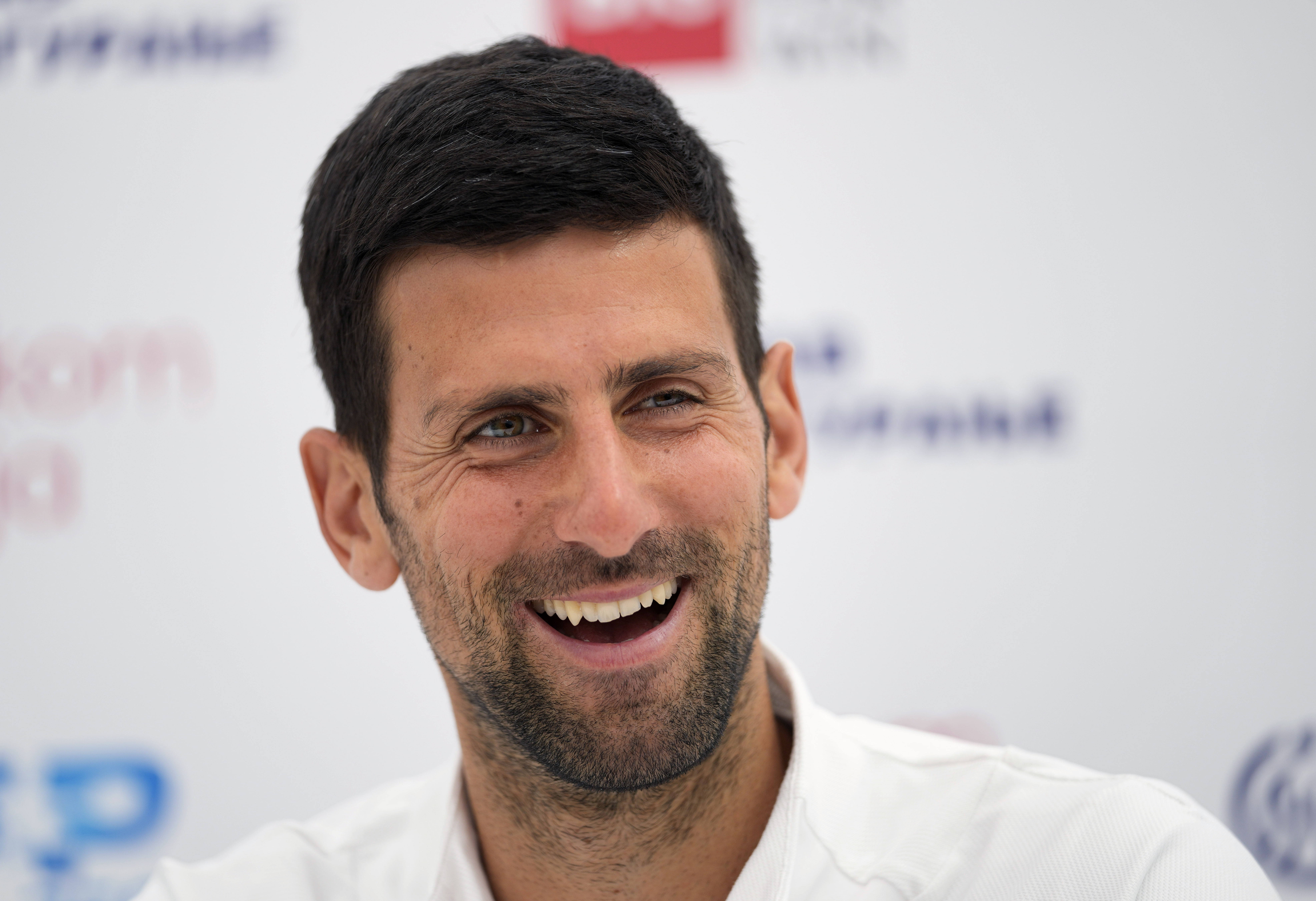 Serbian tennis player Novak Djokovic smiles during a press conference at a Serbia Open 2022 tournament in Belgrade, Serbia, Monday, April 18, 2022. 