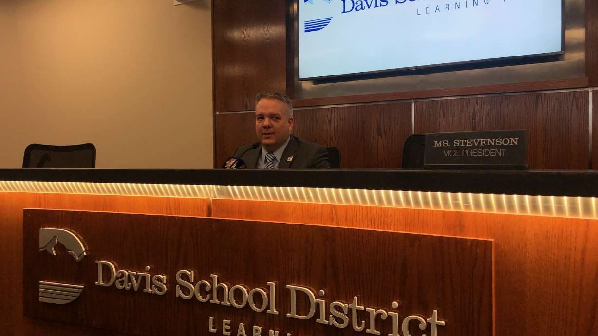 Dan Linford speaks to the media following his appointment as the next superintendent of Davis School District in Farmington on Wednesday.