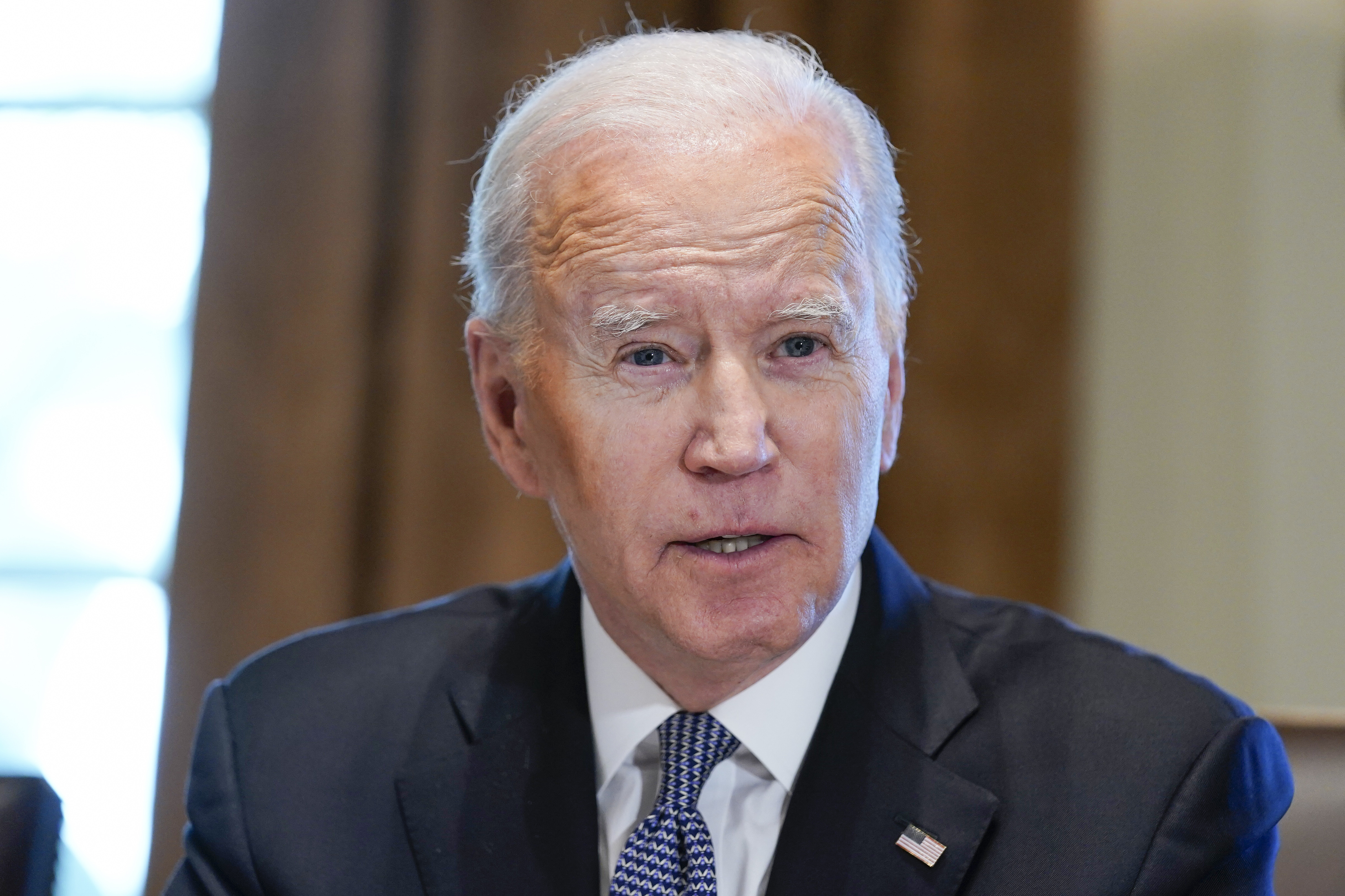 President Joe Biden speaks as he meets with military leaders in the Cabinet Room the White House, Wednesday. Thursday he announced plans to send $800 million in additional military aid to Ukraine.