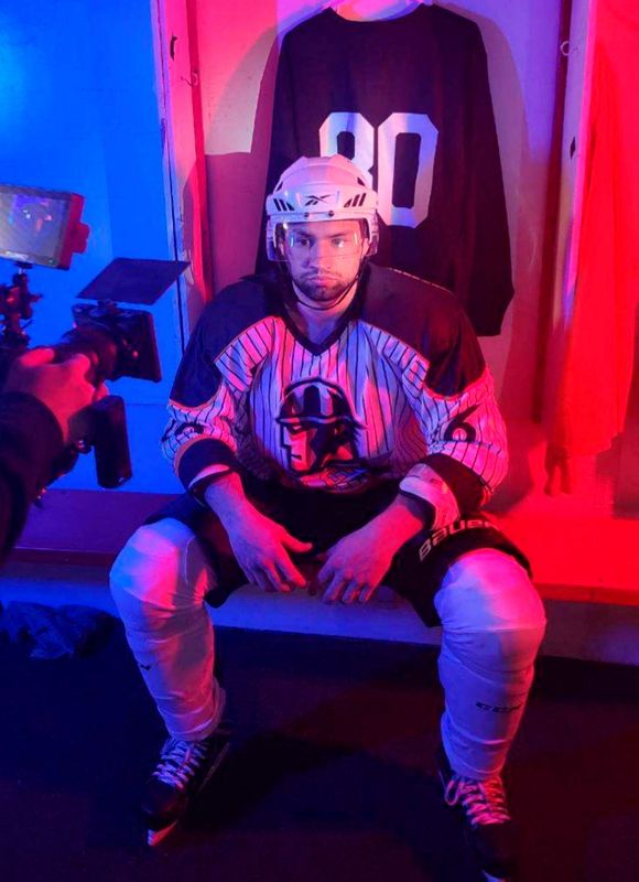 Ice Wars fighter Daniel Amesbury of the Powell River Regals poses for a picture in Langley, British Columbia, Canada, in this undated handout picture obtained on April 20, 2022. Isaac Mocharski/via REUTERS