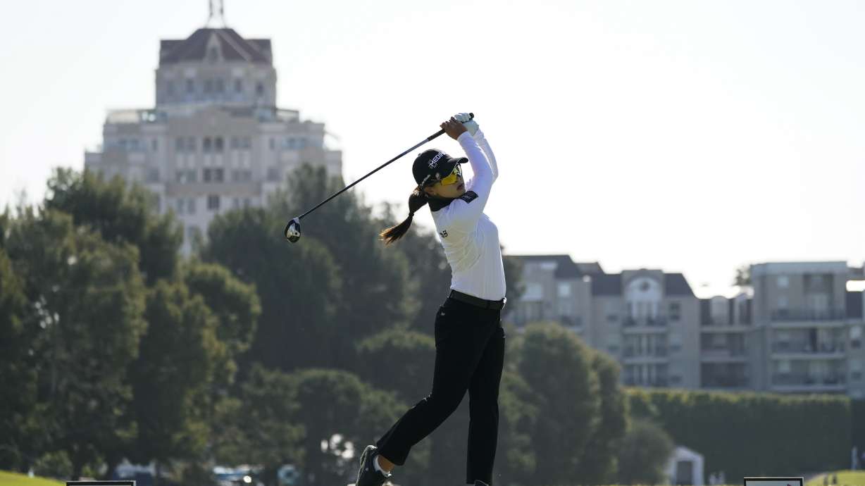 Sei Young Kim tees off at the 14th tee during the first round of LPGA's DIO Implant LA Open golf tournament at Wilshire Country Club on Thursday, April 21, 2022, in Los Angeles, Calif.