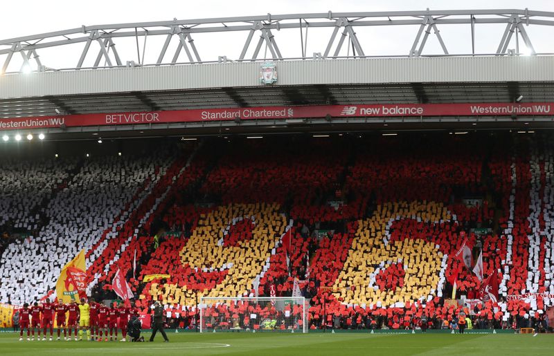 FILE PHOTO: Soccer Football - Premier League - Liverpool v Chelsea - Anfield, Liverpool, Britain - April 14, 2019. General view inside the stadium during a minute's silence for the anniversary of the Hillsborough disaster. Action Images via Reuters/Lee Smith