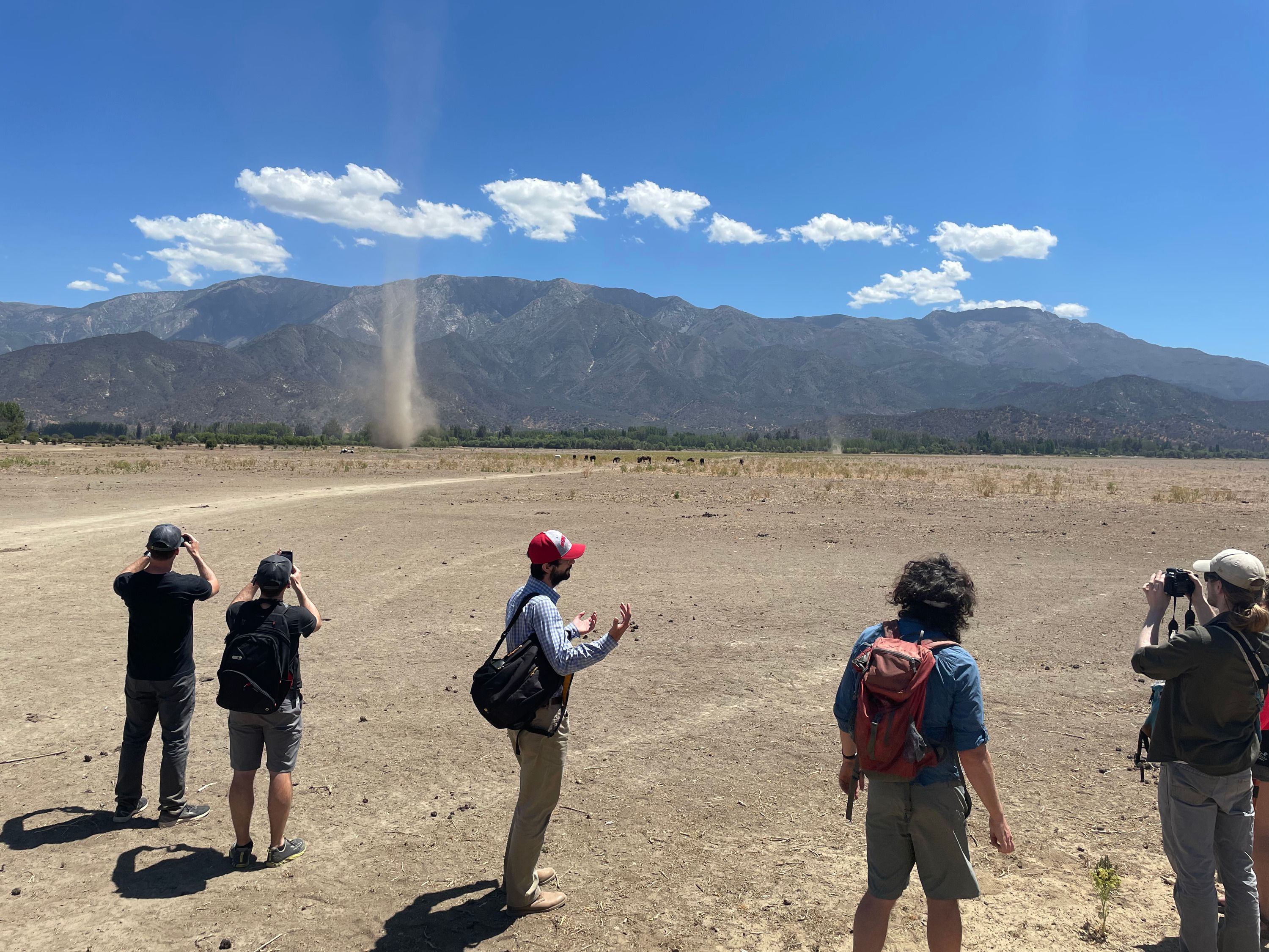 Researchers document a dust storm on the former Lake Aculeo in Chile in January 2022. The lake completely dried up in May 2018 due to drought, overpumping of groundwater, rapid population growth and agricultural as well as urban diversions. It serves as a cautionary tale for the dwindling Great Salt Lake.