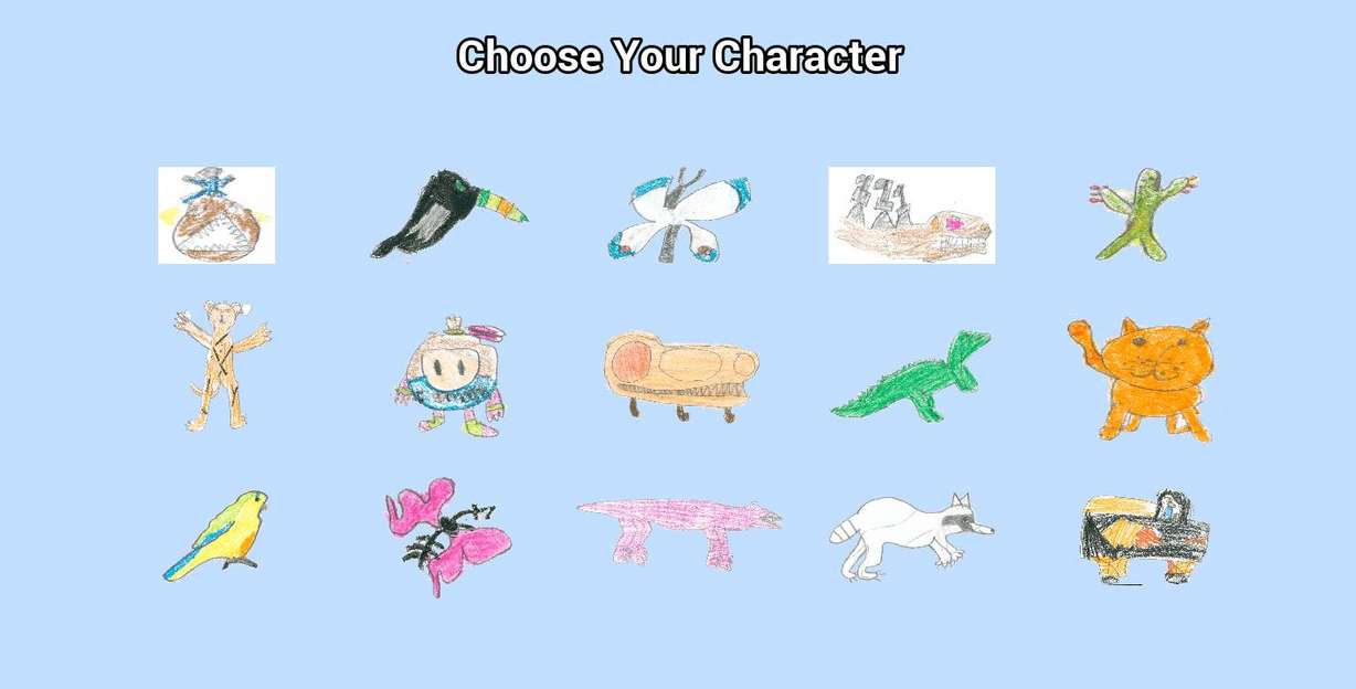 The character selection screen of one of the video games developed by a South Weber Elementary schoolwide enrichment model class.
