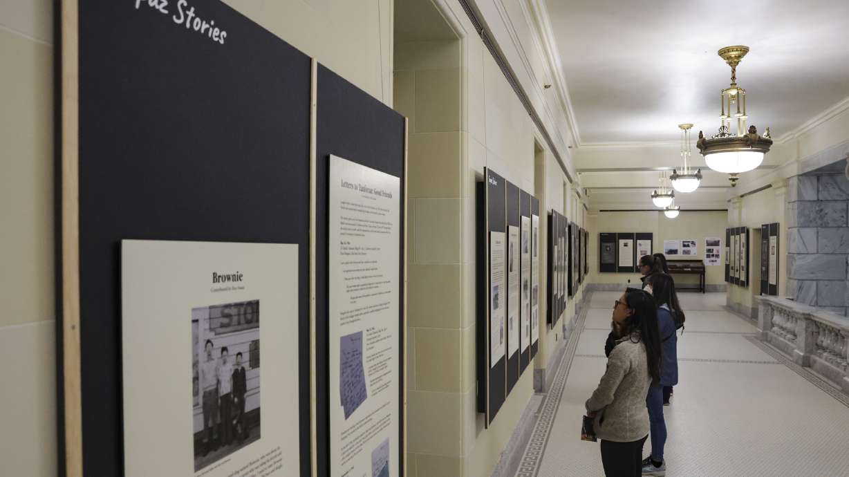 Japanese Americans who were imprisoned during WWII at Topaz Camp outside of Delta contribute stories to the "Topaz Stories" exhibit at the Capitol in Salt Lake City on April 22, 2022. It is now in Park City after traveling Utah.