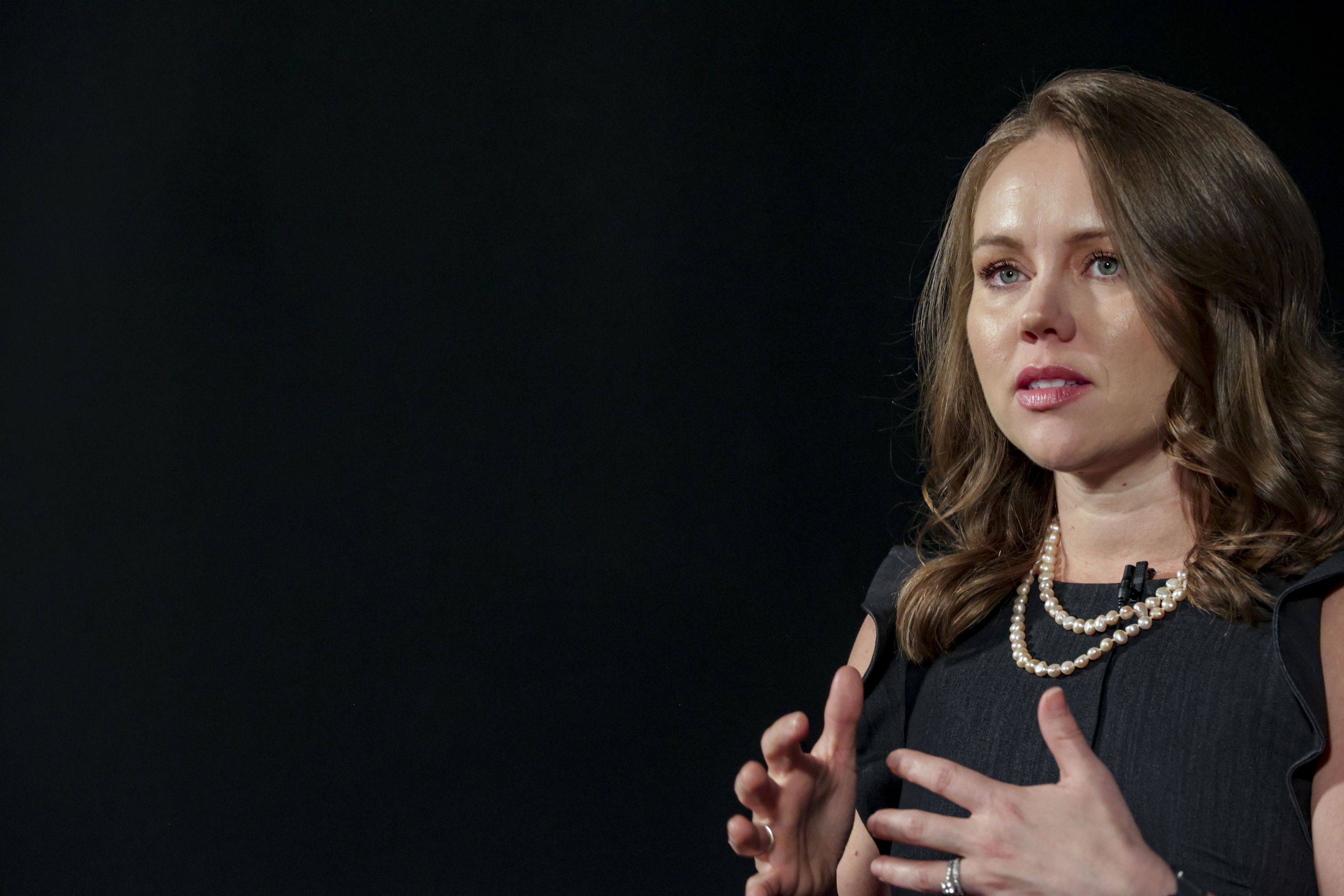 Kara Robinson Chamberlain, a sexual violence survivor and author, speaks during an interview at a Malouf Foundation summit on child sexual exploitation held at the Utah Museum of Contemporary Art in Salt Lake City on Friday.