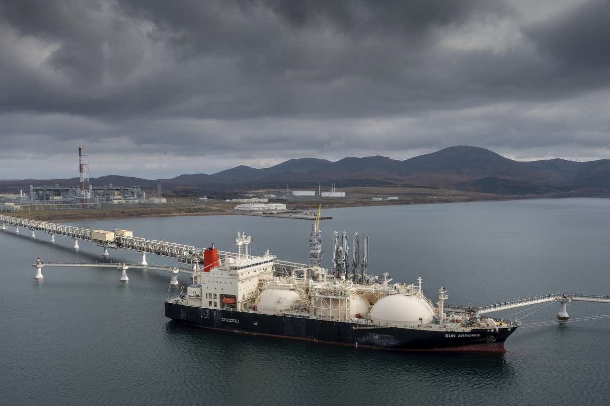The tanker Sun Arrows loads its cargo of liquefied natural gas from the Sakhalin-2 project in the port of Prigorodnoye, Russia. While Russia can claim some symbolic victories, the full impact of Western sanctions is starting to be felt in very real ways.
