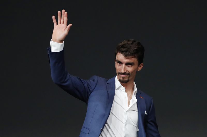 FILE PHOTO: Cycling - 2022 Tour de France Presentation - Palais des Congres, Paris, France - October 14, 2021 Julian Alaphilippe during the presentation for the 2022 Tour de France and the Tour de France Femmes