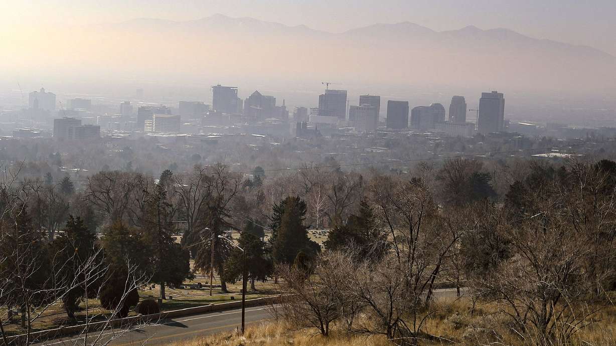 Hazy air pollution fills the Salt Lake Valley on Dec. 7, 2020. Counties along the Wasatch Front all flunked a three-year assessment by the American Lung Association for high levels of ozone — or ground level smog that seeps into your lungs and causes harm to respiratory and pulmonary health.