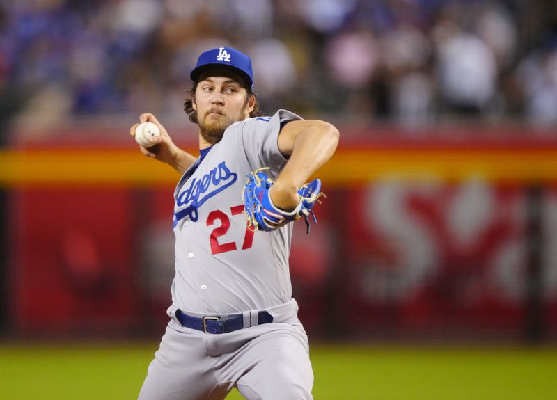 FILE PHOTO: Jun 18, 2021; Phoenix, Arizona, USA; Los Angeles Dodgers pitcher Trevor Bauer in the fifth inning against the Arizona Diamondbacks at Chase Field. Mark J. Rebilas-USA TODAY Sports/Files