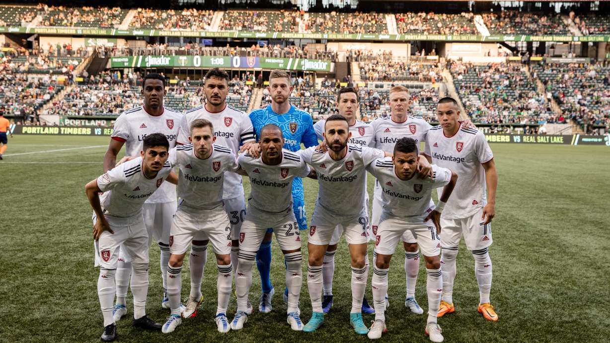 Pablo Ruiz, bottom left, with the RSL starting lineup against Portland on April 23.