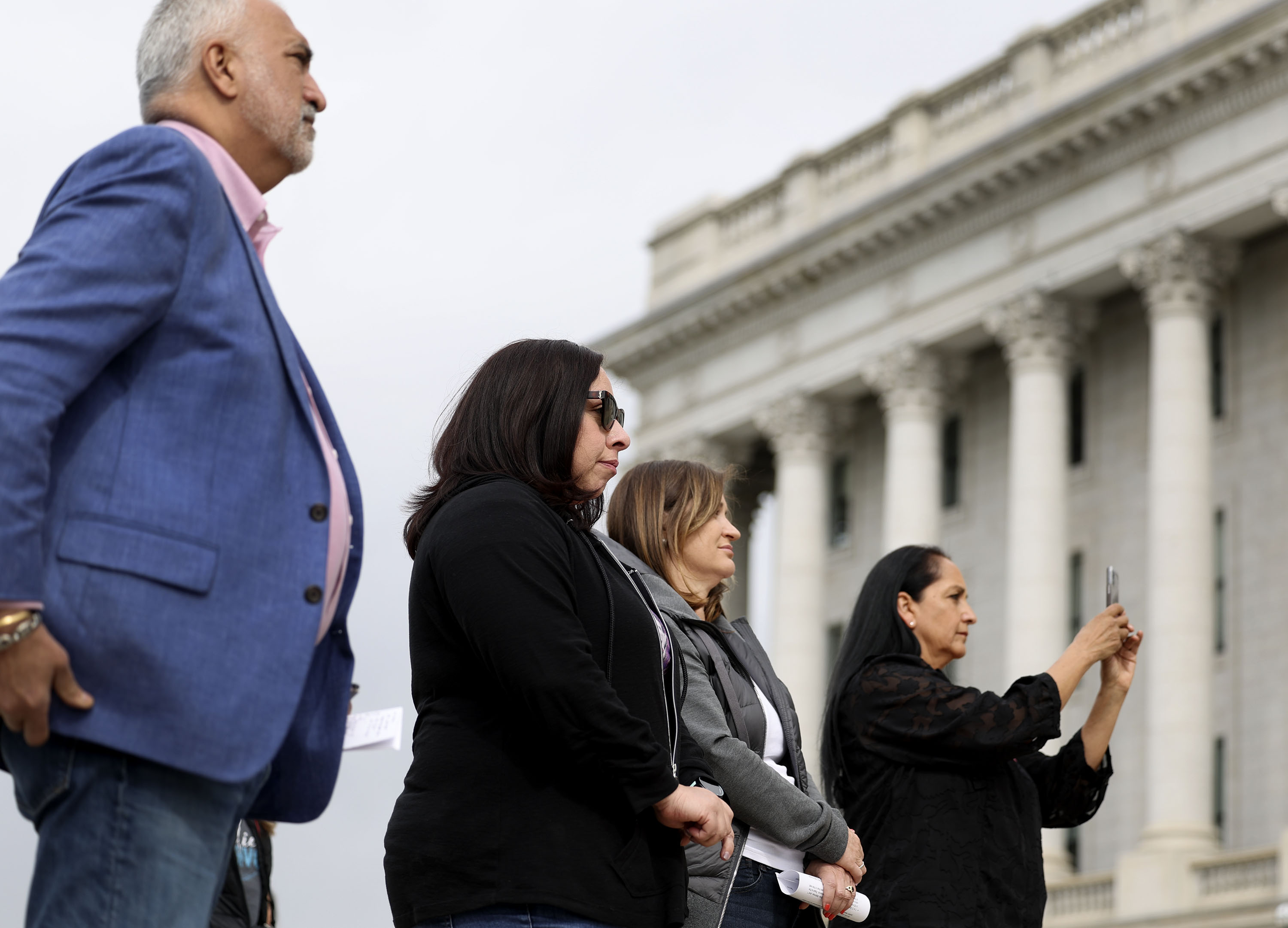 Salt Lake County District Attorney Sim Gill, left, Rep. Angela Romero, D-Salt Lake City, Salt Lake County Mayor Jenny Wilson and Sheriff Rosie Rivera at the Capitol on April 27. The governor's office and community advocates have announced that conversations are underway to create a strategic plan to address sexual and domestic violence.