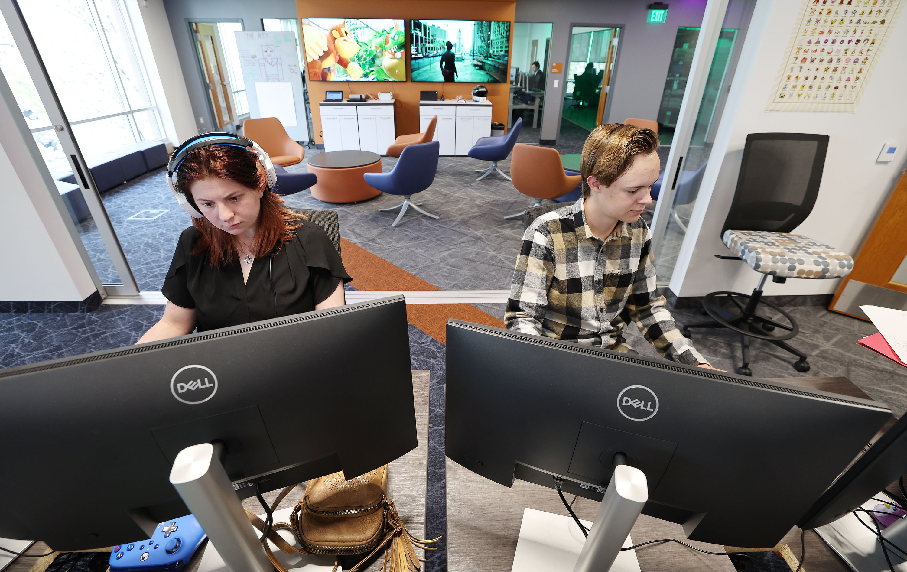 Northridge High School's Kendra Connerly and Tate McRoberts study software engineering at the Davis School District’s state-of-the-art Davis Catalyst Center in Kaysville on Tuesday. A new report revealed key findings as the the need for the engineering and computer science workforce has emerged across industries.