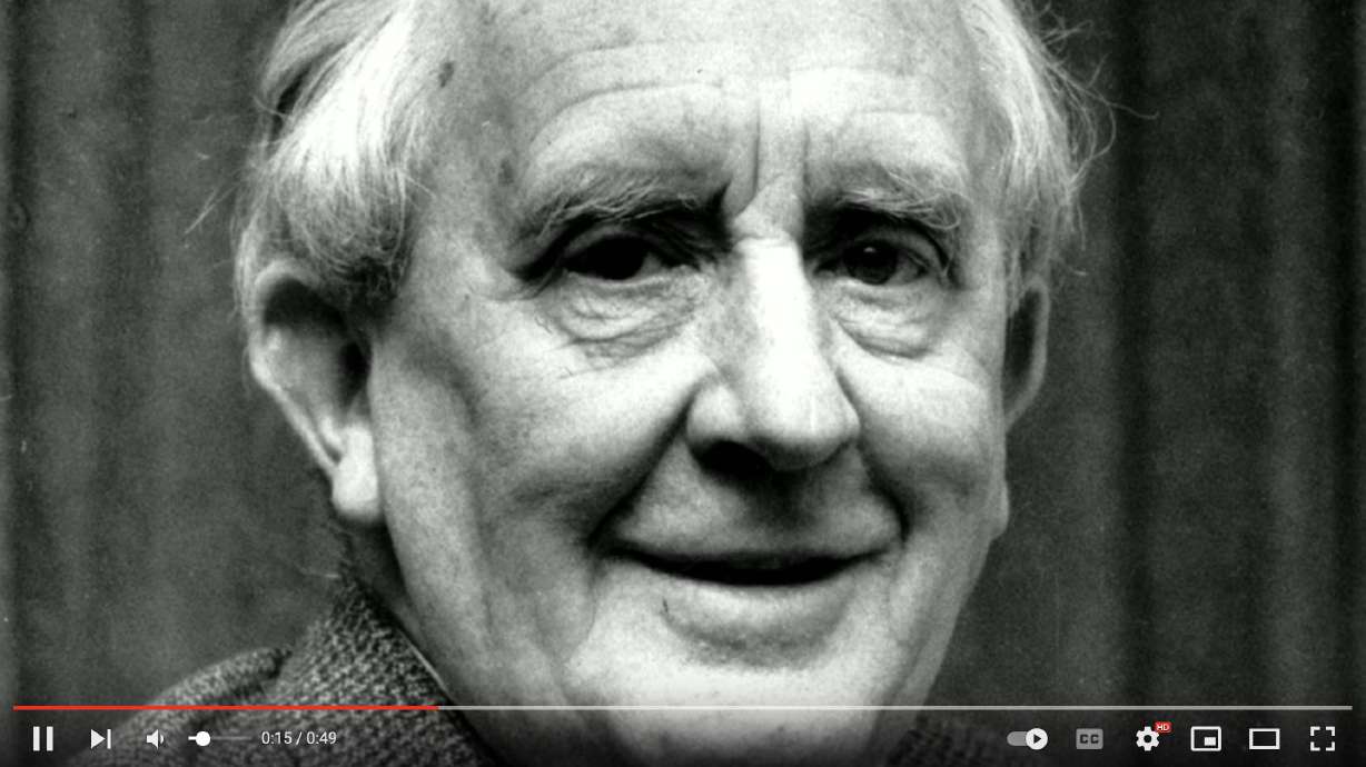 A photo of John Ronald Reuel Tolkien taken in 1967 is used as the image for a YouTube video featuring a hilarious audio recording from the "Lord of The Rings" author.