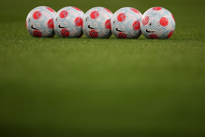 FILE PHOTO: Soccer Football - Premier League - Everton v Newcastle United - Goodison Park, Liverpool, Britain - March 17, 2022 General view of premier league branded footballs before the match
