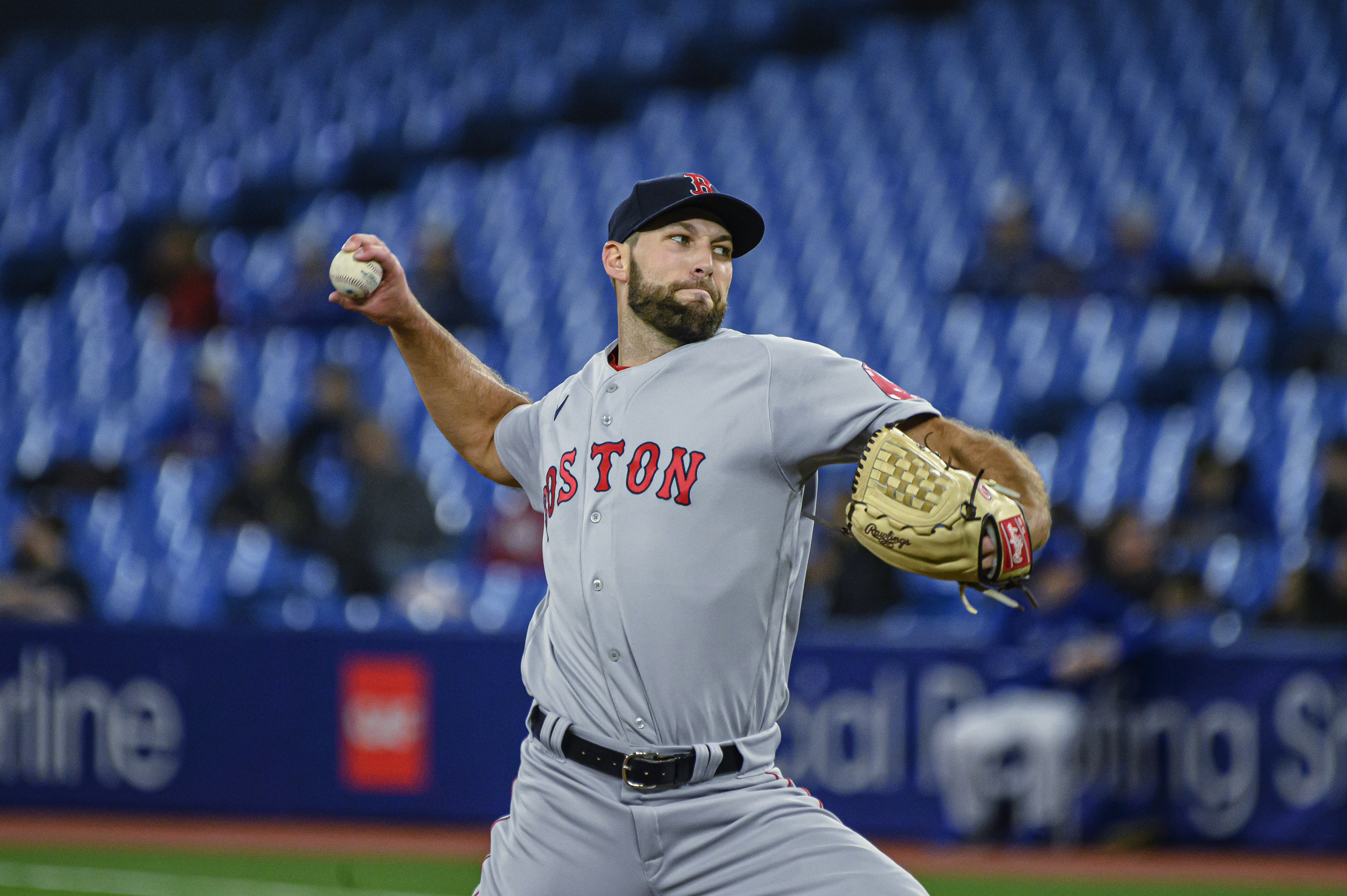 Boston Red Sox starting pitcher Michael Wacha throws to a Toronto Blue Jays batter during the first inning of a baseball game Wednesday, April 27, 2022, in Toronto. 