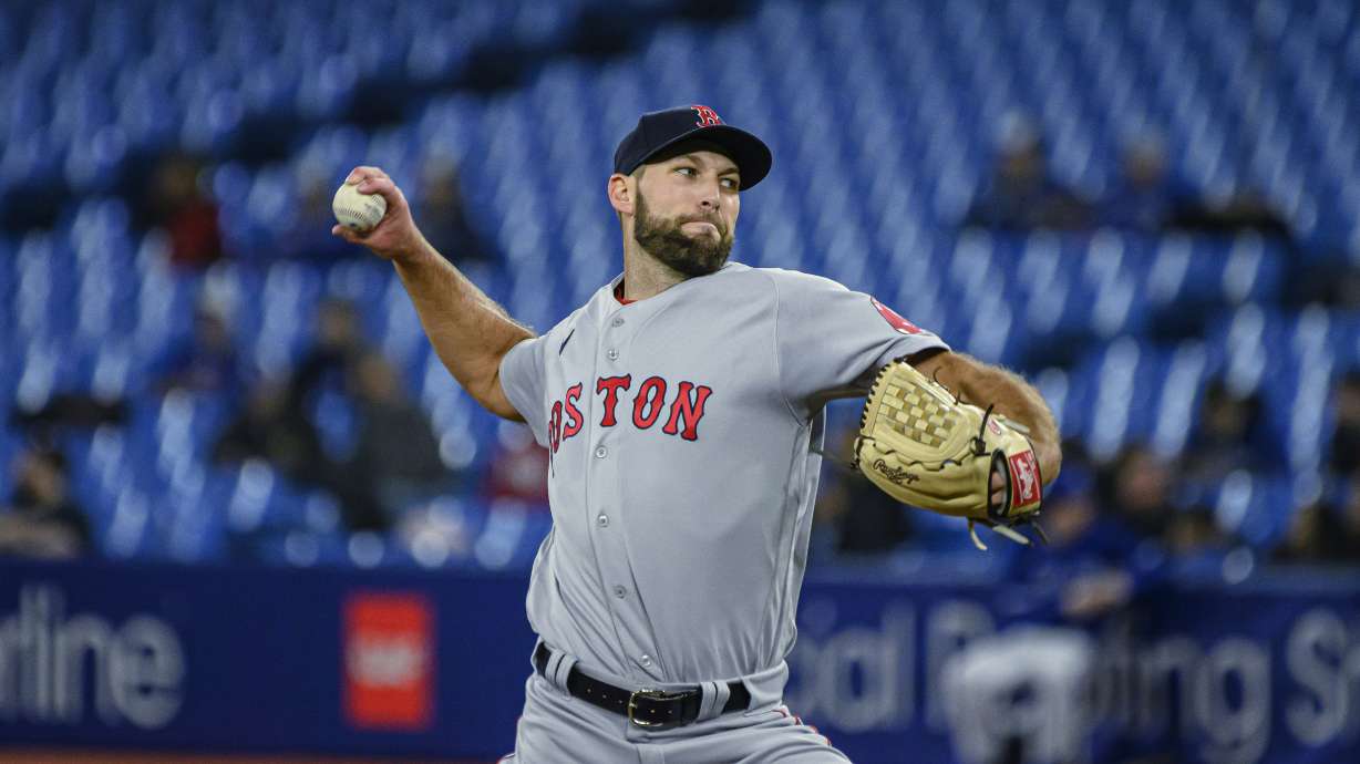 Boston Red Sox starting pitcher Michael Wacha throws to a Toronto Blue Jays batter during the first inning of a baseball game Wednesday, April 27, 2022, in Toronto.
