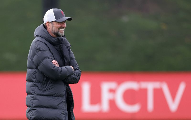 FILE PHOTO: Soccer Football - Champions League - Liverpool Training - AXA Training Centre, Liverpool, Britain - April 26, 2022 Liverpool manager Juergen Klopp during training Action Images via Reuters/Carl Recine
