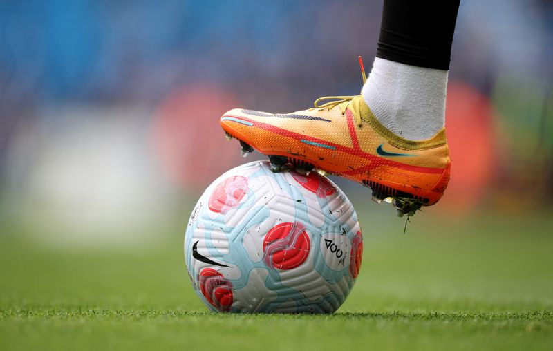 FILE PHOTO: Soccer Football - Premier League - Manchester City v Liverpool - Etihad Stadium, Manchester, Britain - April 10, 2022 General view of the match ball during the warm up before the match