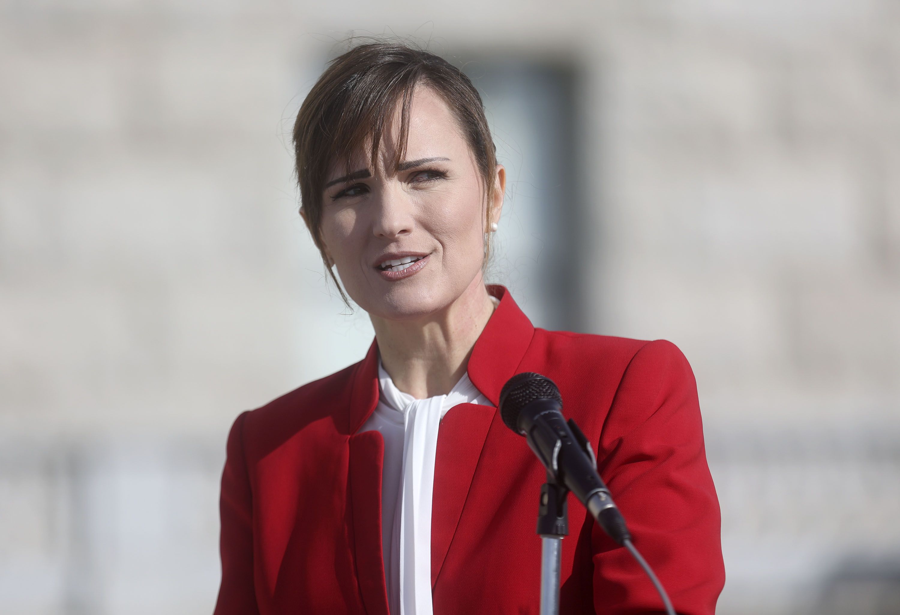 GOP Senate candidate Ally Isom speaks during a press conference outside the Capitol in Salt Lake City on Feb. 10. In an interview with KUTV on Wednesday, Isom said Becky Edwards should drop out of the race, painting herself as the party’s best option to defeat Utah’s sitting senator.