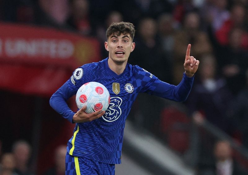 FILE PHOTO: Soccer Football - Premier League - Manchester United v Chelsea - Old Trafford, Manchester, Britain - April 28, 2022 Chelsea's Kai Havertz reacts