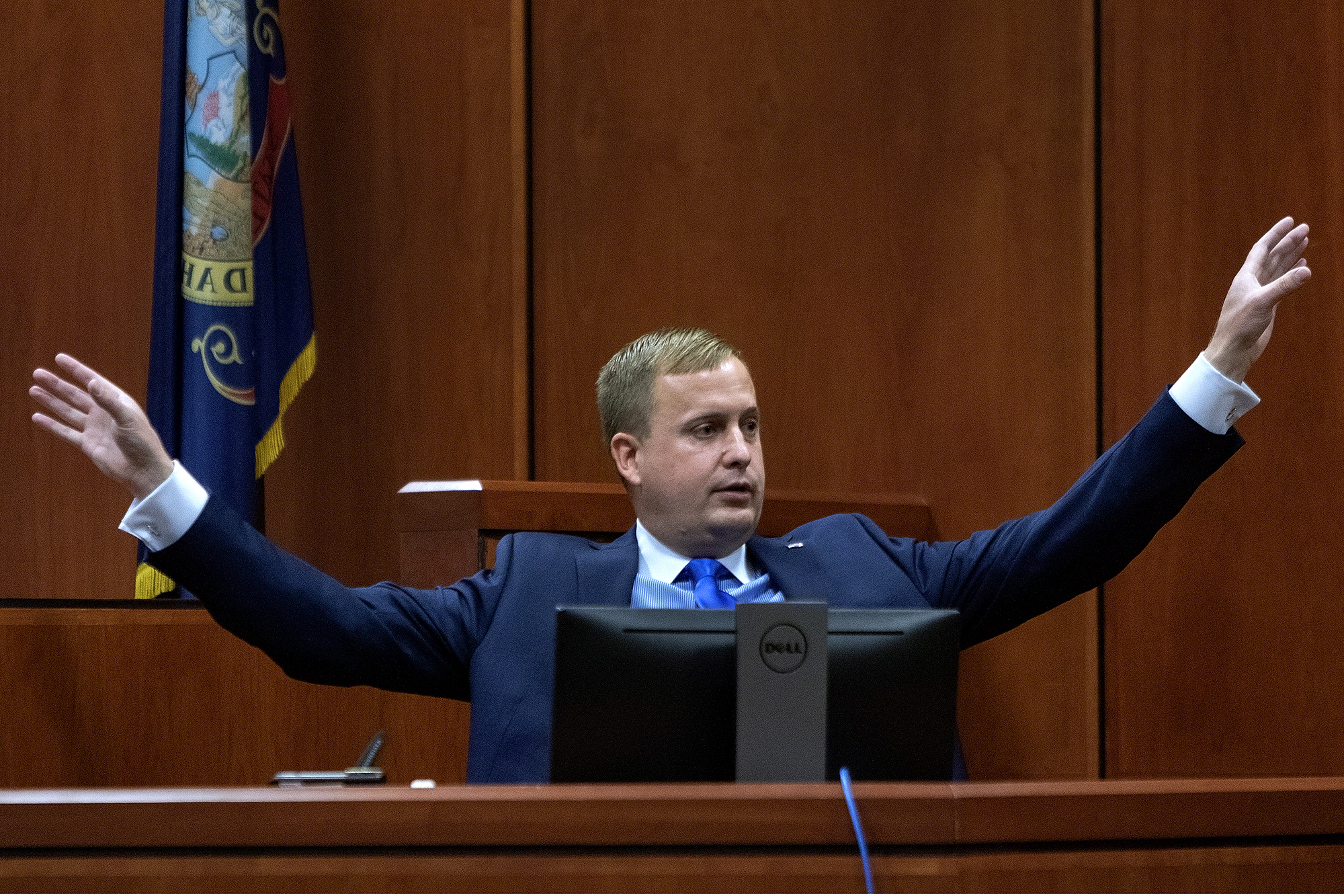 Former Idaho state Rep. Aaron von Ehlinger testifies on his own behalf during day three of his rape trial at the Ada County Courthouse, Thursday, in Boise.