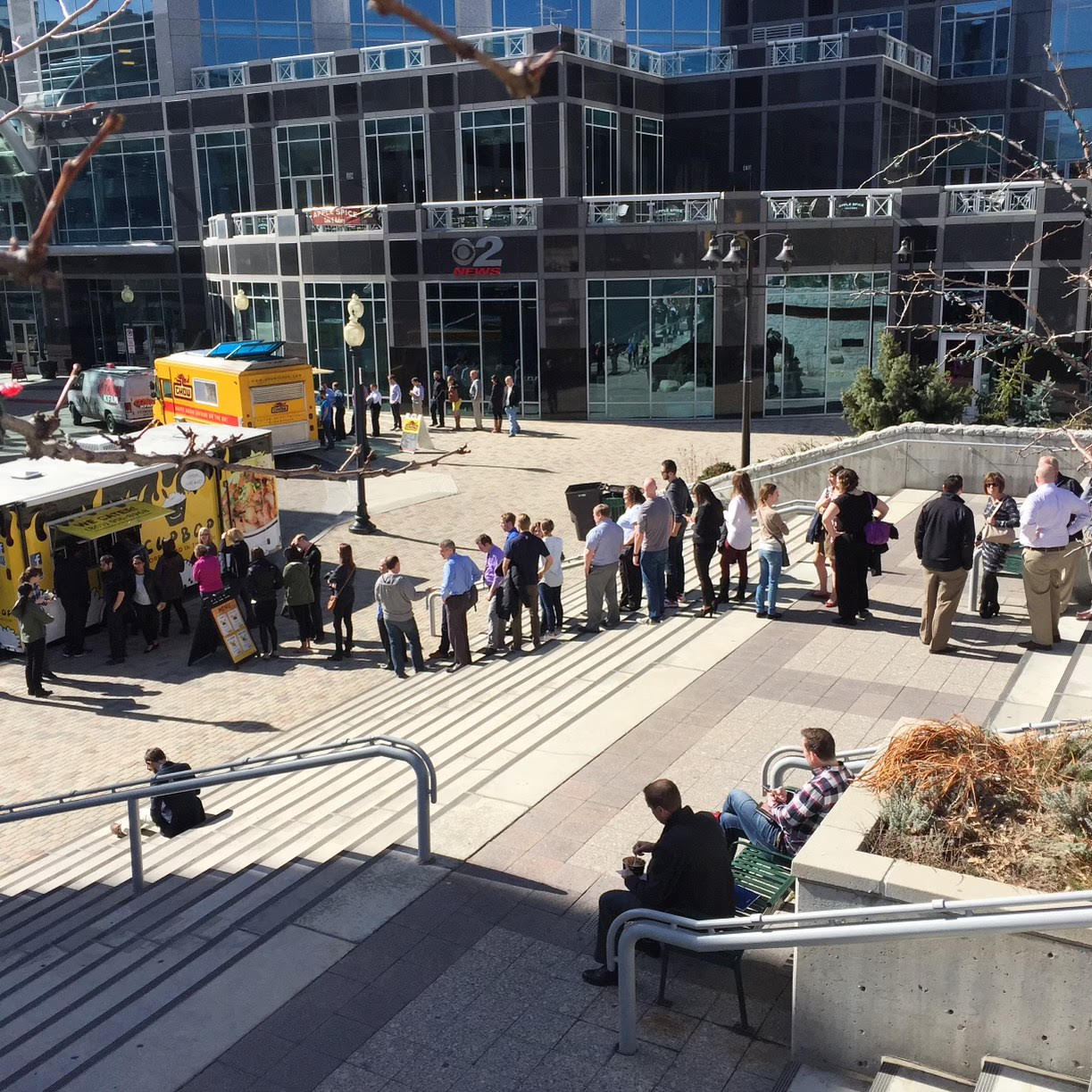 A long line of customers wait to try Cupbop at the Gallivan Center in Salt Lake City. Cupbop started with a single food truck, and now they'll have the chance to show America the food that turned their business from one truck to a company with over 100 locations across the globe.
