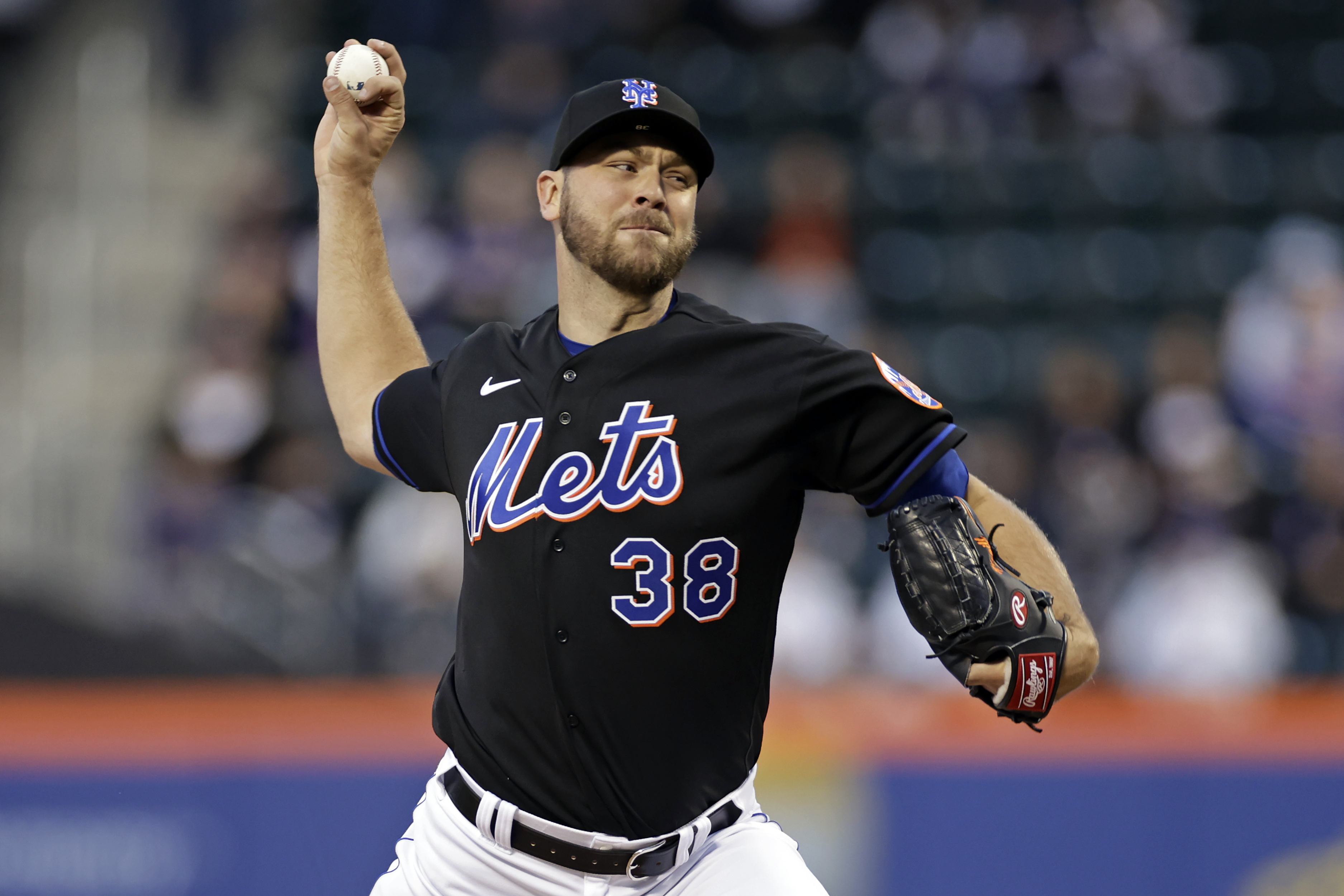 New York Mets pitcher Tylor Megill throws during the first inning of the team's baseball game against the Philadelphia Phillies on Friday, April 29, 2022, in New York. 