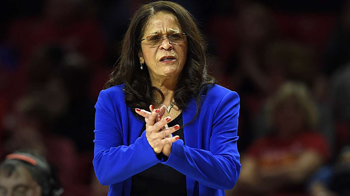 FILE - In this Dec. 31, 2018, file photo, Rutgers coach C. Vivian Stringer instructs her team during the first half of a NCAA basketball game against Maryland in College Park, Md. Stringer announced her retirement from college basketball on Saturday, April 30, 2022. She had 1,055 wins, four Final Four appearances and 28 NCAA Tournament appearances while leading Cheney State, Iowa and Rutgers.