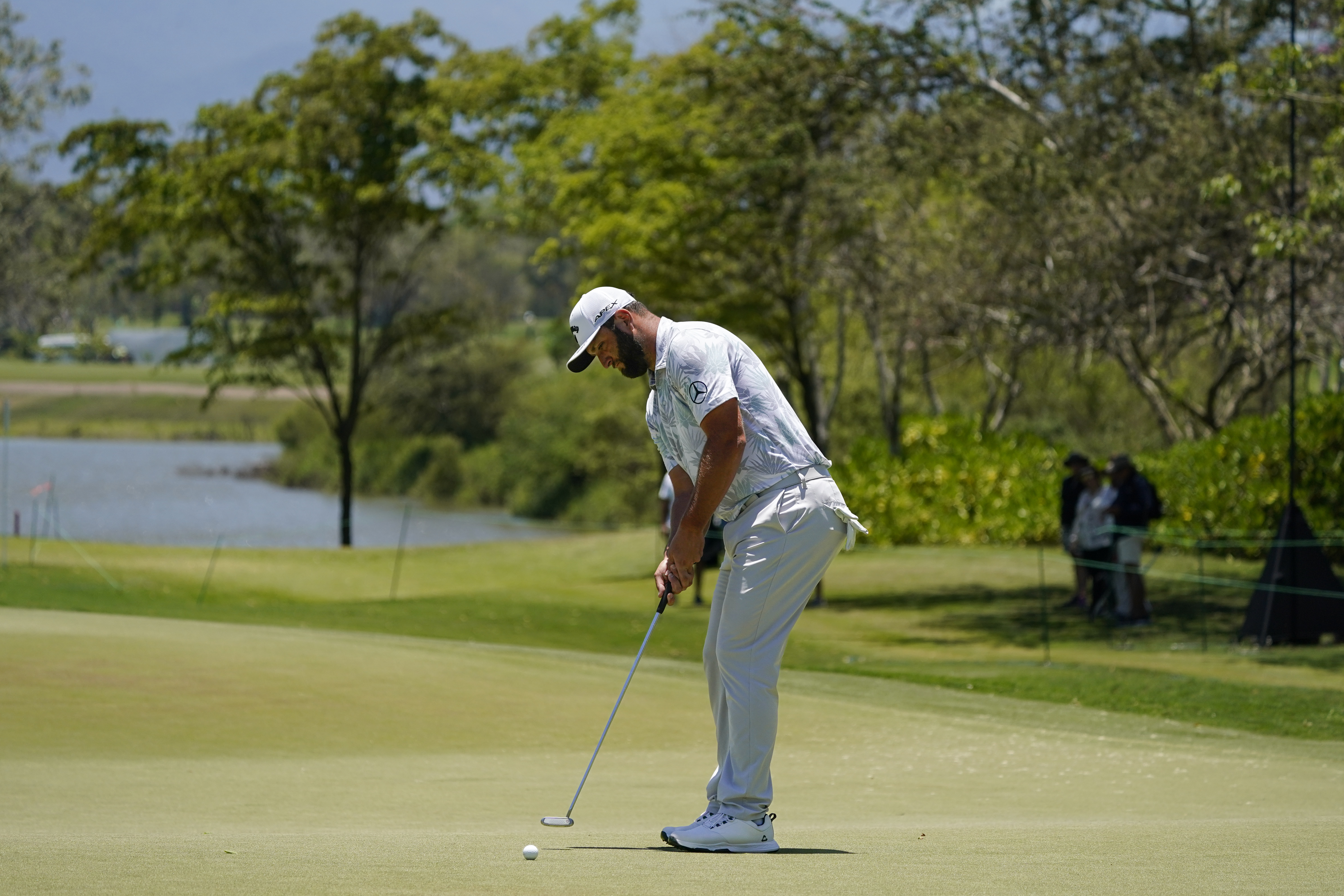 Jon Rahm, of Spain, putts on the sixth hole during the third round of the Mexico Open at Vidanta in Puerto Vallarta, Mexico, Saturday, April 30, 2022. 