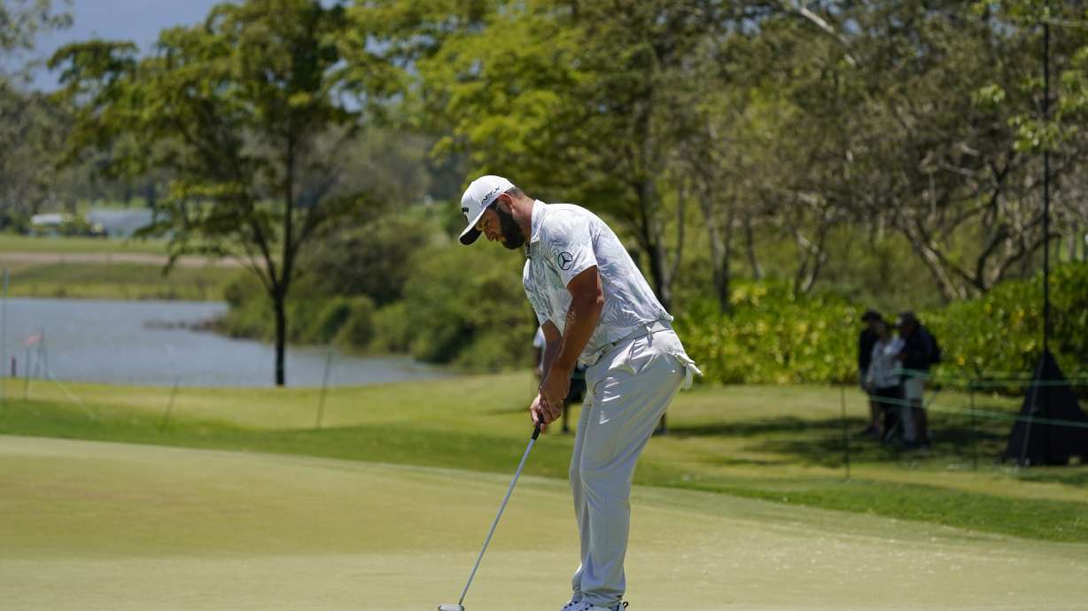 Jon Rahm, of Spain, putts on the sixth hole during the third round of the Mexico Open at Vidanta in Puerto Vallarta, Mexico, Saturday, April 30, 2022.