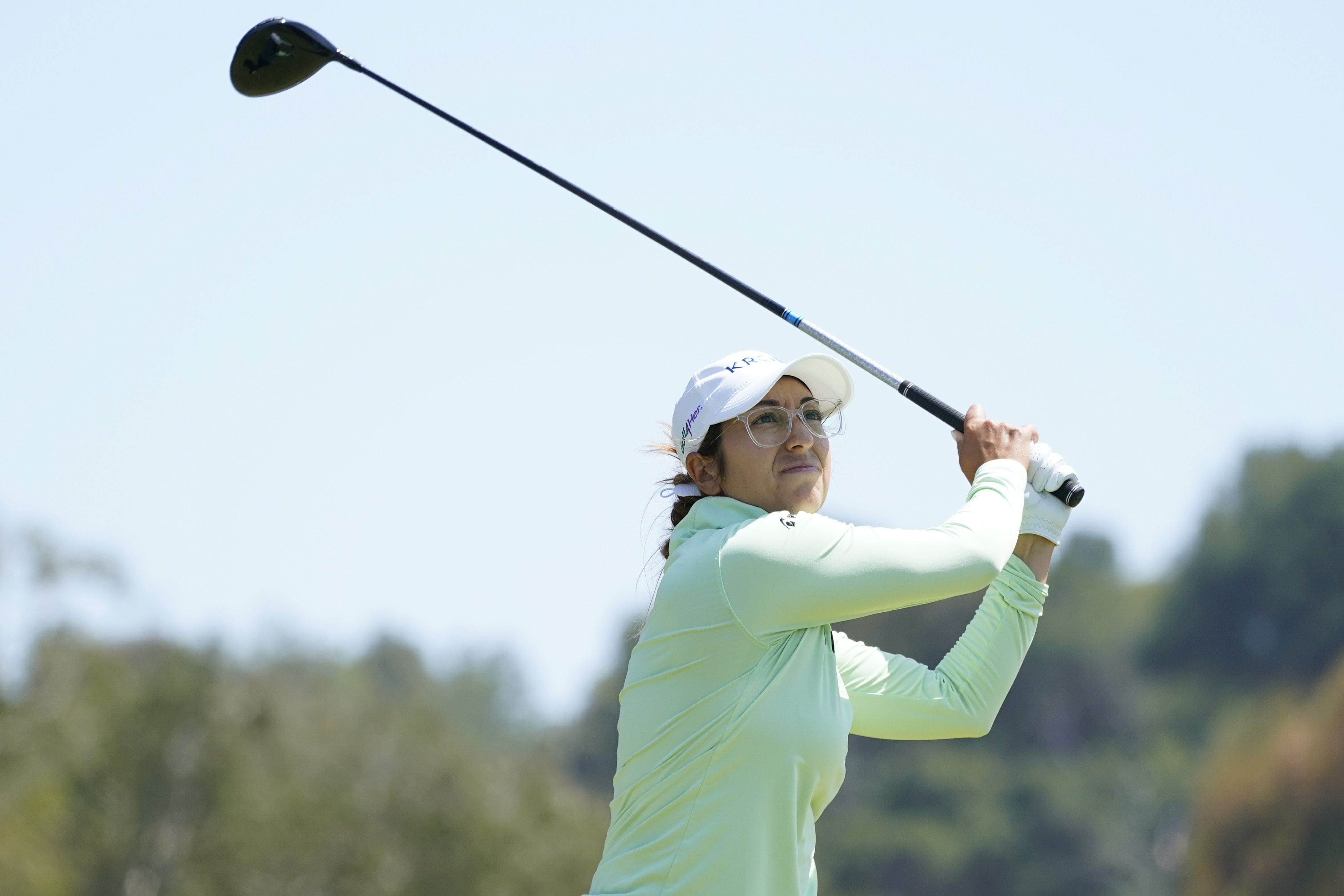 Marina Alex tees off at the fourth tee during the final round of the LPGA's Palos Verdes Championship golf tournament on Sunday, May 1, 2022, in Palos Verdes Estates, Calif. 