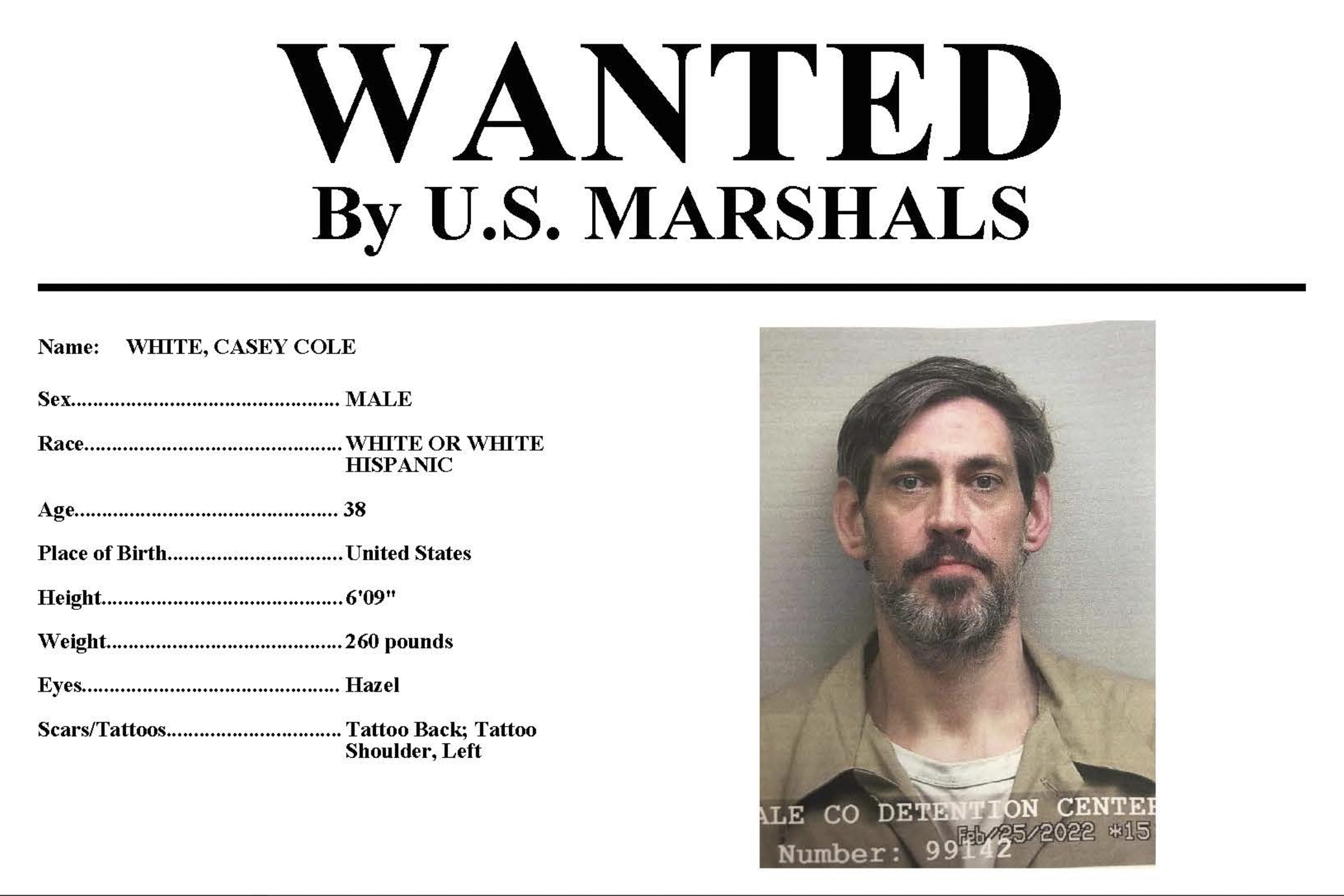 On Sunday, the U.S. Marshals announced it is offering up to $10,000 for information about escaped inmate Casey Cole White, 38, and a “missing and endangered” correctional officer, Vicky White, 56, who disappeared Friday after they left the Lauderdale County Detention Center in Florence, Ala.