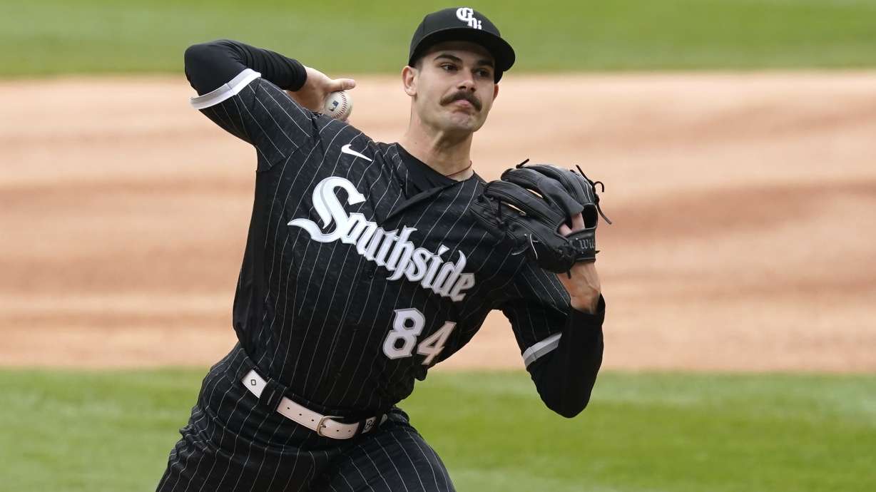 Chicago White Sox starting pitcher Dylan Cease delivers during the first inning of a baseball game against the Los Angeles Angels, Monday, May 2, 2022, in Chicago.
