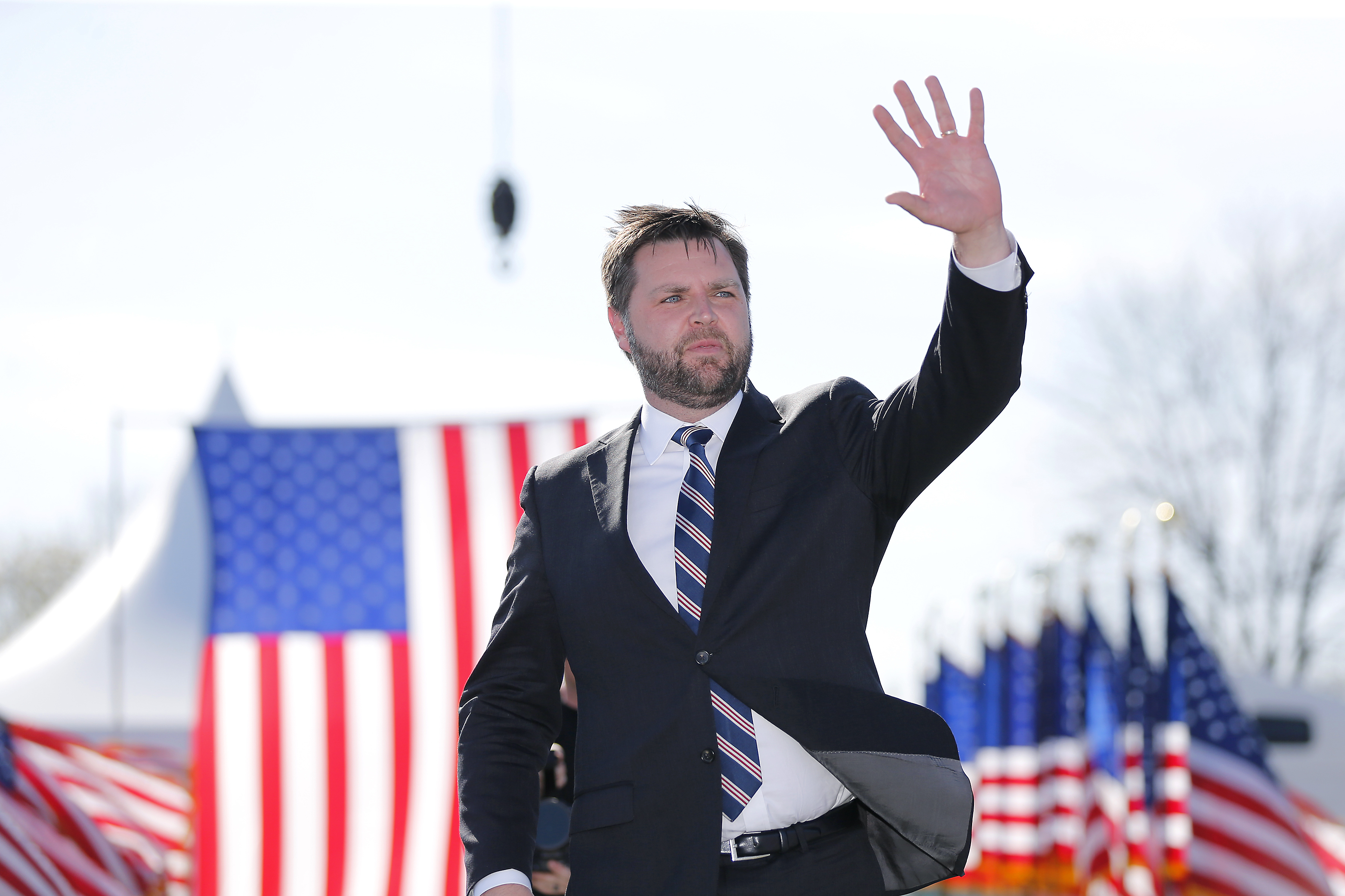 Republican Senate candidate JD Vance greets supporters at the Save America Rally at the Delaware County Fairgrounds on April 23 in Delaware, Ohio. Vance has won Ohio's contentious and hyper-competitive GOP Senate primary Tuesday night.