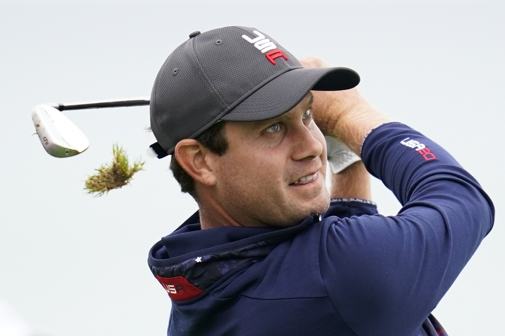 Team USA's Harris English hits on the third hole during a practice day at the Ryder Cup at the Whistling Straits Golf Course, Sept. 21, 2021, in Sheboygan, Wis. English is recovering from hip surgery that has kept him out since January. He hopes to return at the PGA Championship in two weeks. 