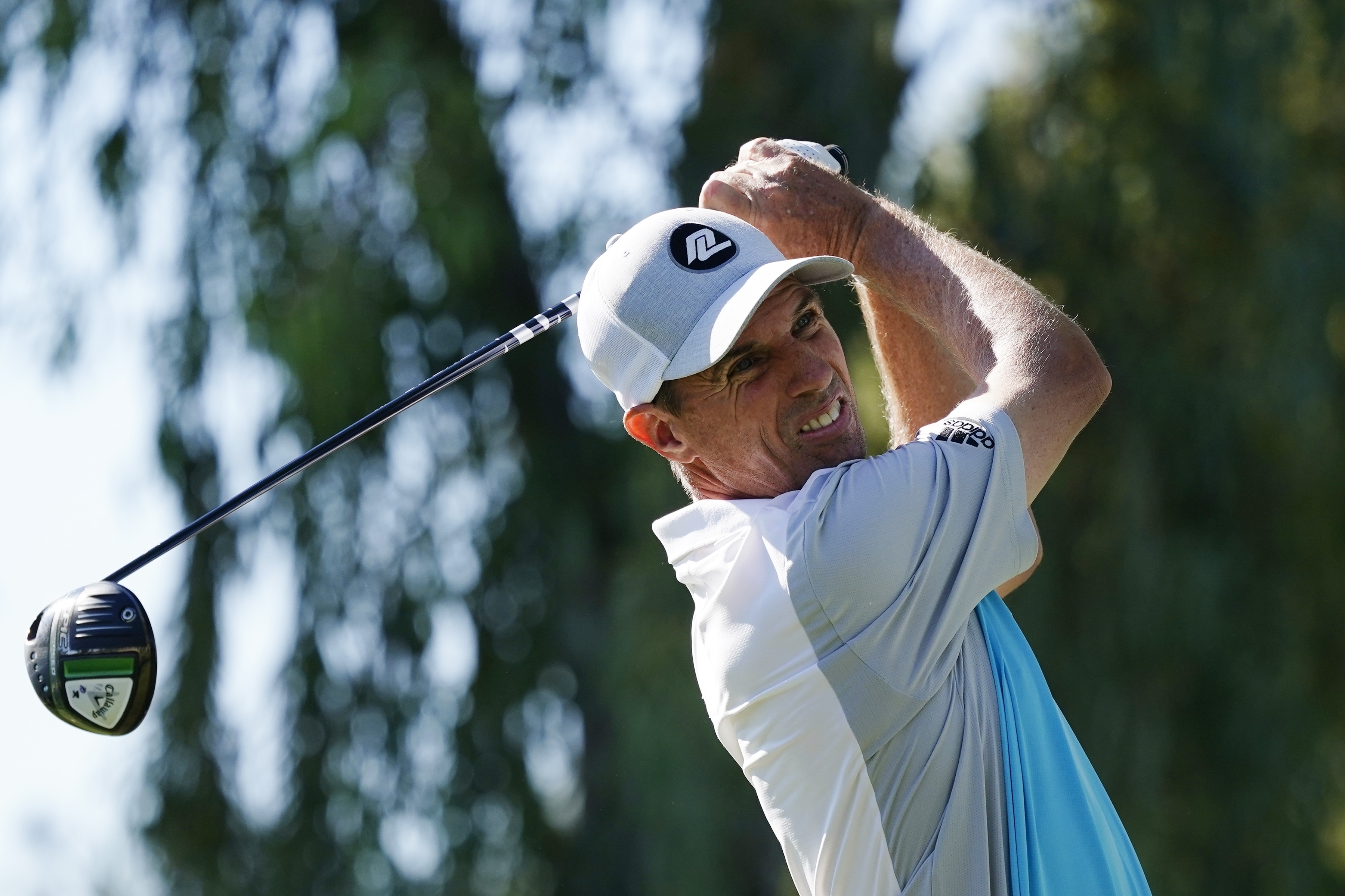 Steven Alker, of New Zealand, hits his tee shot at the fourth hole during the third round of the Charles Schwab Cup Championship golf tournament Nov. 13, 2021, in Phoenix. Alker has made nearly as much money in nine months of the PGA Tour Champions as the previous 20 years on six tours. 