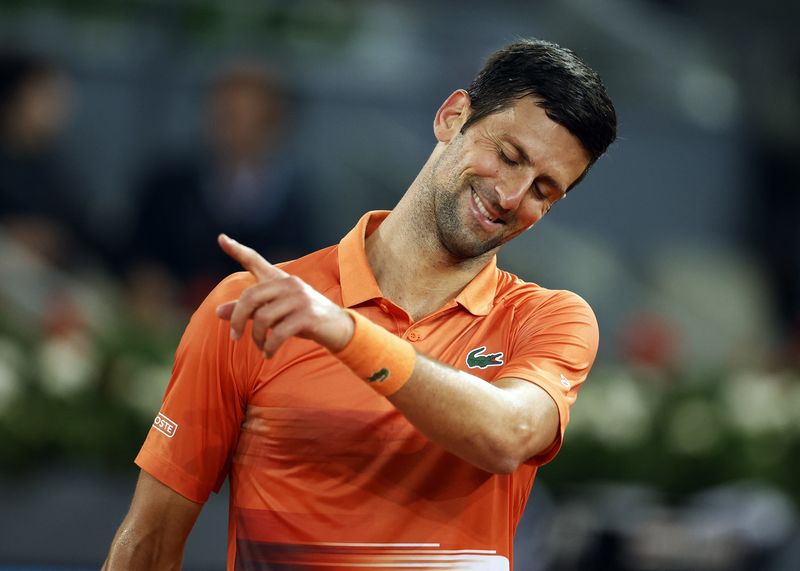 Tennis -  ATP Masters 1000 - Madrid Open - Caja Magica, Madrid, Spain - May 3, 2022 Serbia's Novak Djokovic reacts during his second round match against France's Gael Monfils
