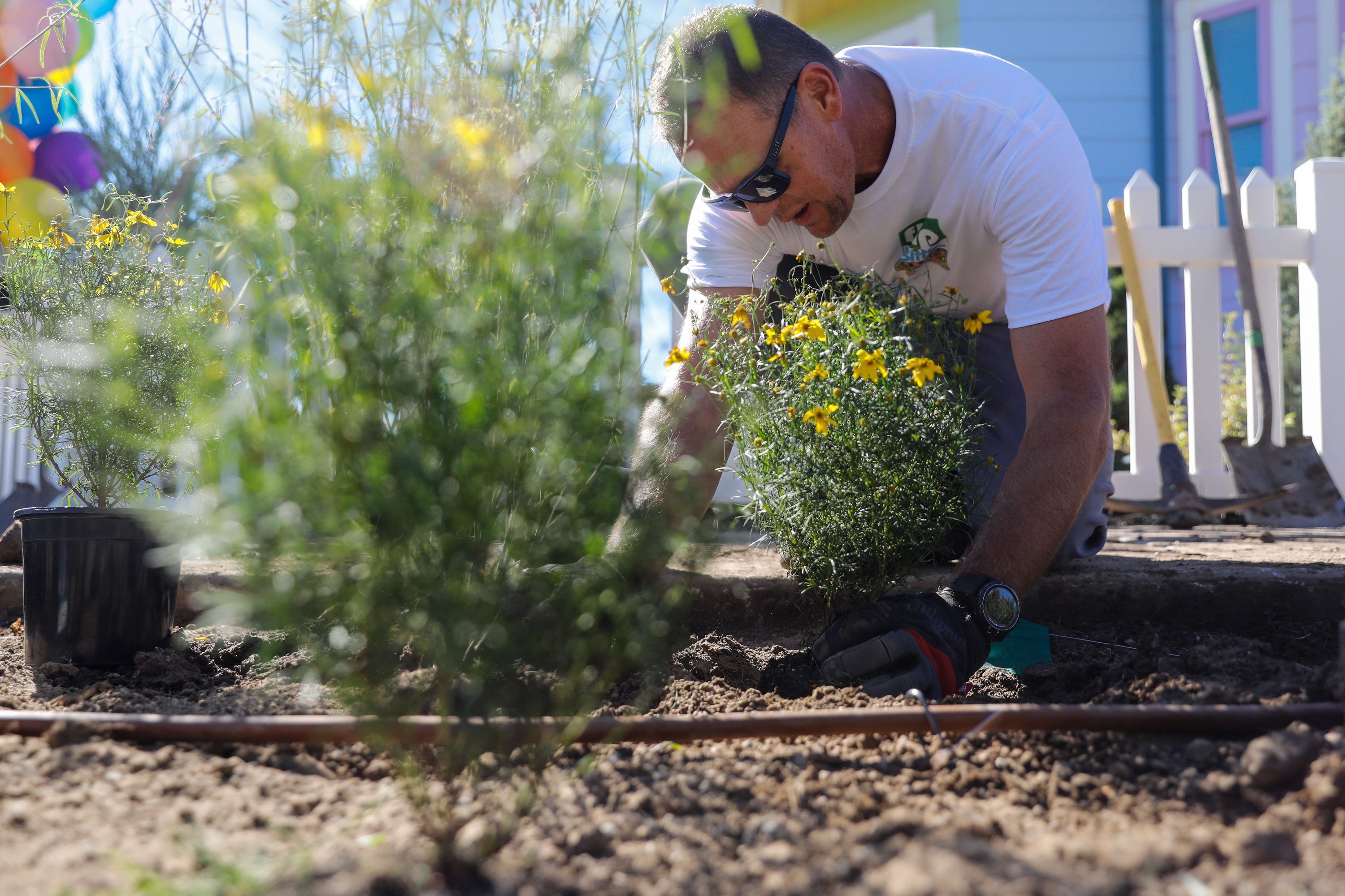 Brandon Miller, with Ikon Landscaping, plants water-wise plants in a park strip in Herriman on Sept. 21, 2021, during the launch of “Flip Blitz,” a landscape diversification and water conservation program from the Utah Division of Water Resources. Removing turf-based park strips can save thousands of gallons of water annually, according to conservation experts.
