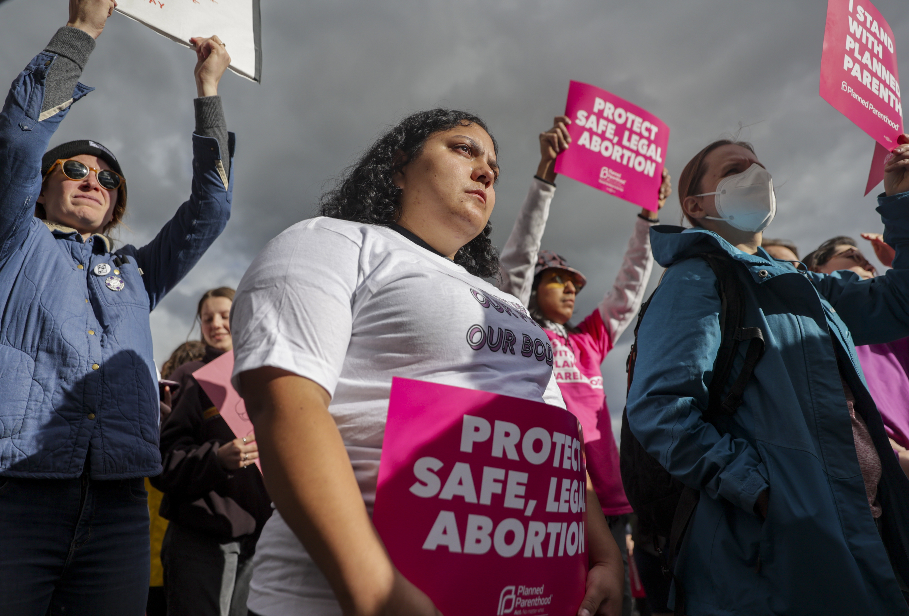 Alex Acuna cries during a rally for abortion rights at the Utah State Capitol in Salt Lake City on Tuesday.