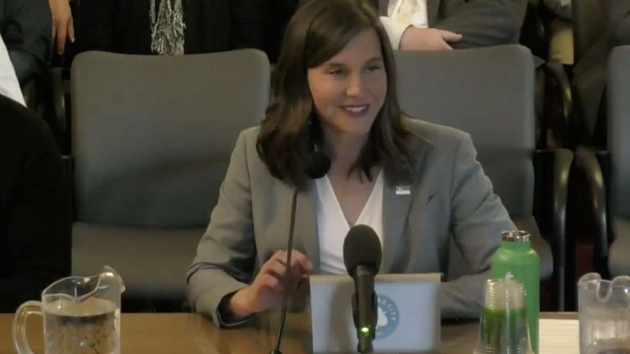 Salt Lake City Mayor Erin Mendenhall provides the Salt Lake City Council her $424 million budget proposal Tuesday evening.