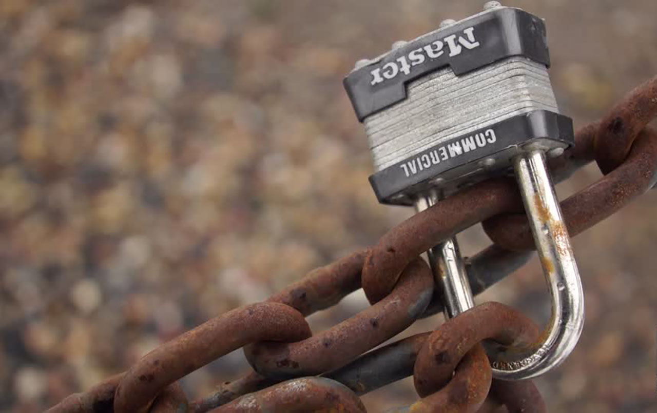 A lock on a newly installed gate at the Port Ramp boat launch area at Pineview Reservoir April 13. Fishermen say this gate stood in the way of hooking a big one at the reservoir.
