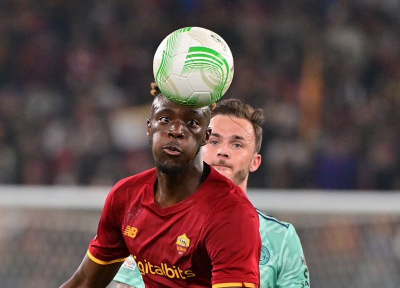 Soccer Football - Europa Conference League - Semi Final - Second Leg - AS Roma v Leicester City - Stadio Olimpico, Rome, Italy - May 5, 2022 AS Roma's Tammy Abraham in action